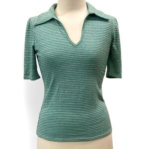 W5 Green Check Collared Puff Sleeve Top New No Tags